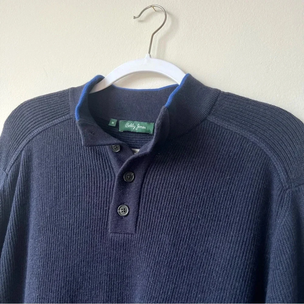 NWT Bobby Jones Mock Sweater Baby Alpaca Pima Cotton Navy Kenwood Country Club